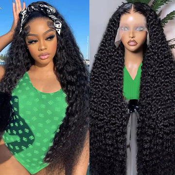 Deep Wave Frontal Wig Human Hair, 13x4 Curly Lace Front Transparent HD