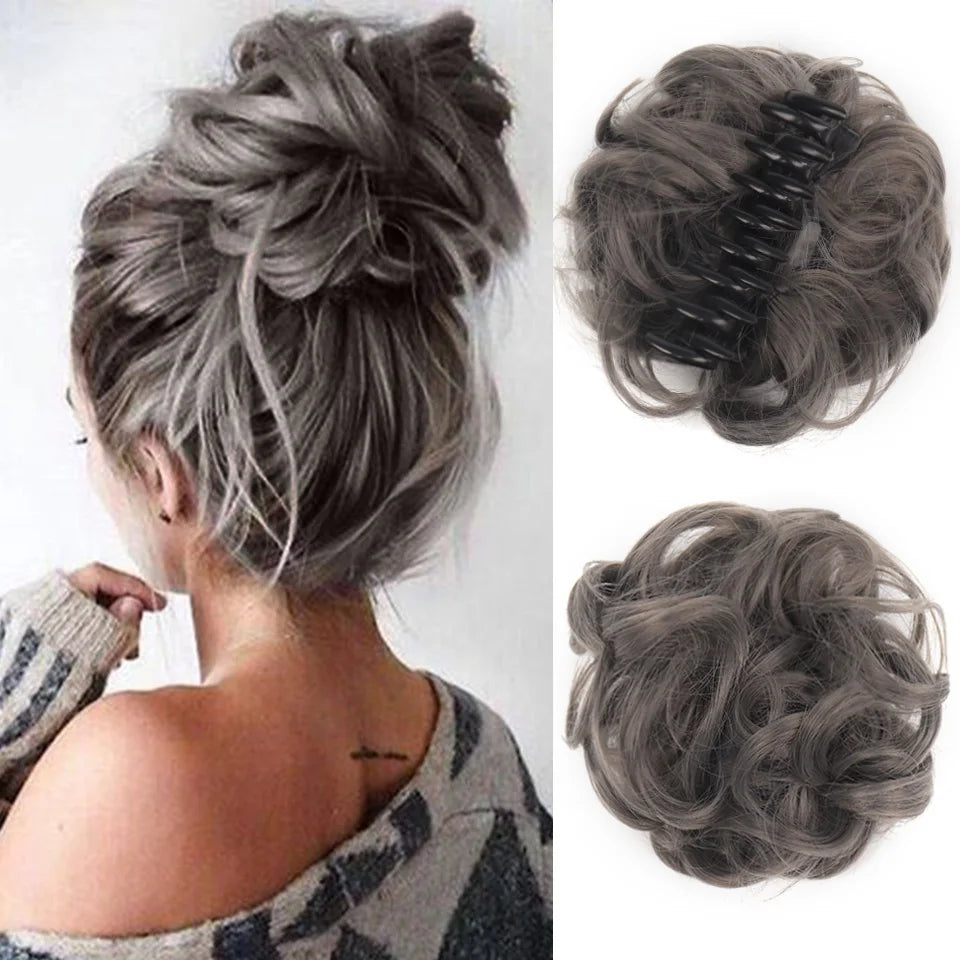 Synthetic Hair Bun Claw Clip in Chignon Piece Curly Messy Ponytail Extensions