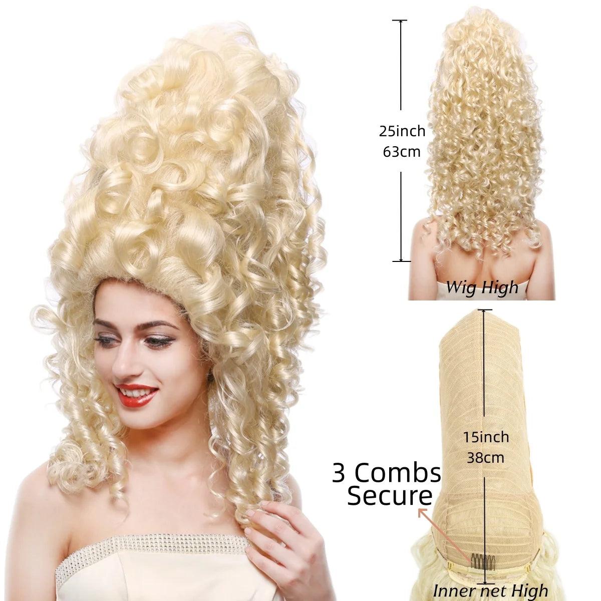 Victorian Rococo Costume Cosplay Wig, 18th Century Baroque Beehive Curly Synthetic Wig