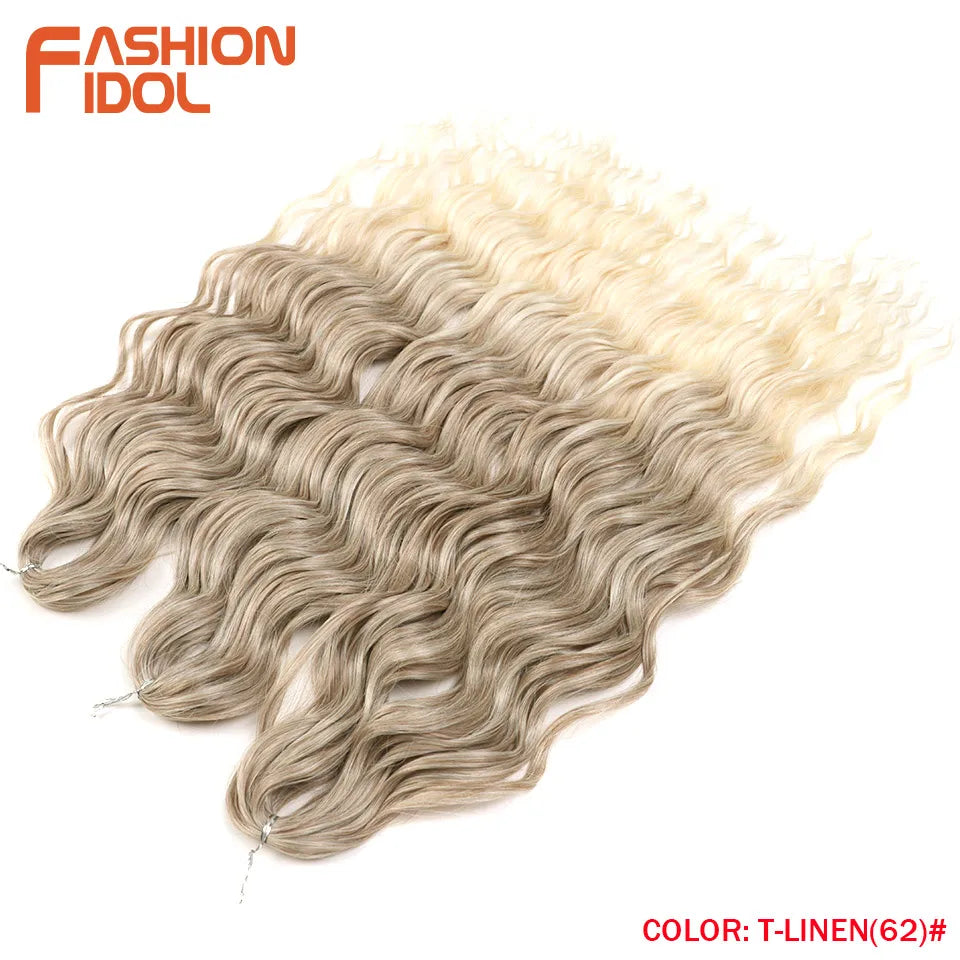 Loose Deep Wave Synthetic Braiding Hair Extensions - 24 Inch Water Wave, Ombre Blonde Twist Crochet