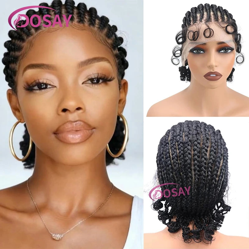 8 Inch Synthetic Short Bob Cornrow Braided Wig with Baby Hair, Knotless Box Braids