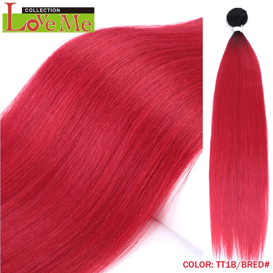 Yaki Straight Hair Extensions Salon Synthetic Bundles Temperature Fiber Ombre Blonde Fake