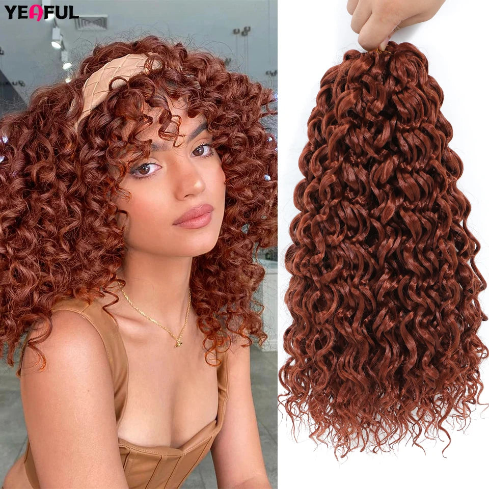 Curl Crochet Hair 14inch 1-8 Packs Ombre Brown Water Wave Curly Braiding