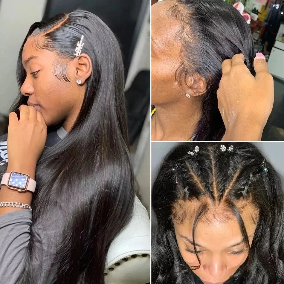 Bone Straight Wigs Human Hair HD Lace Frontal, 13x6 Natural Black Front