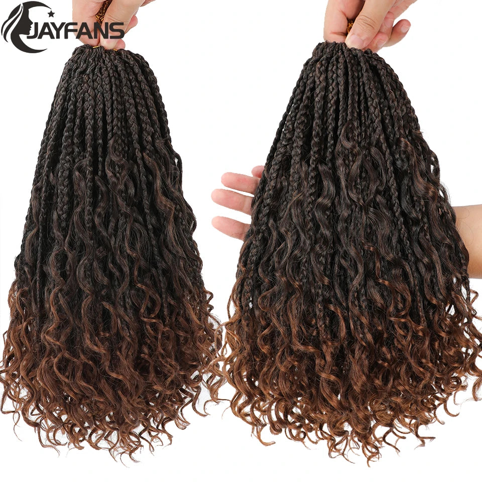 Boho Box Braids Crochet Synthetic Hair Goddess Curly Ends Bohomian