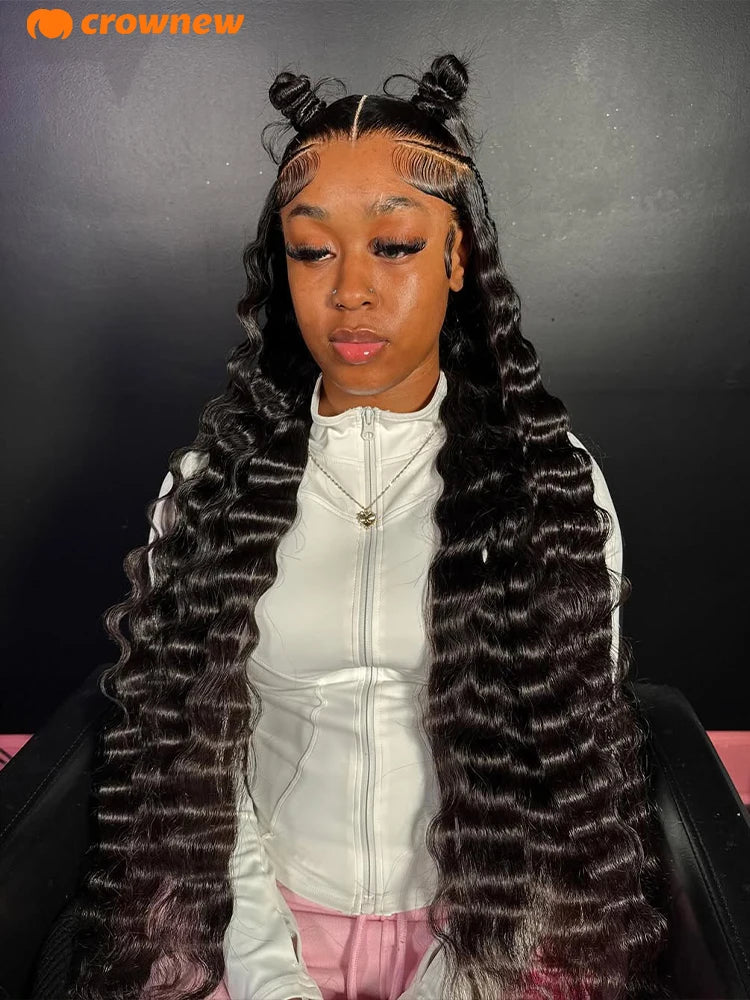 13x4 HD Lace Frontal Human Hair Wig, 220% Deep Wave Long Curly