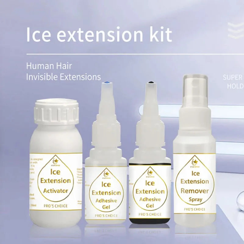 Ice Hair Extension Glue Gel Kit Cold Bonding Four Bottle Bond Adhesive
