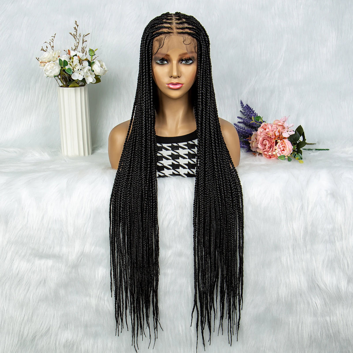 Synthetic Transparent HD Full Lace Braided Wigs Crochet Braid Braiding Hair Knotless