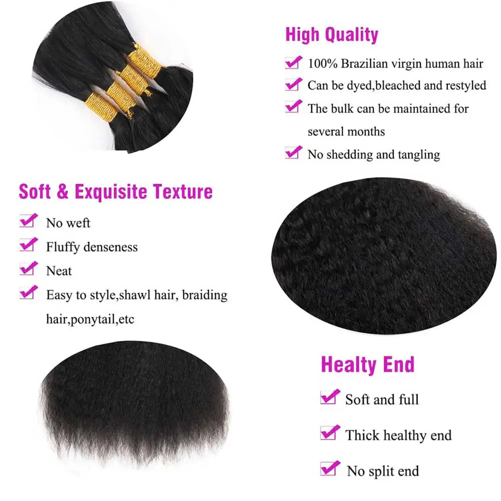Human Hair Bulk Braiding No Weft Kinky Straight Wet Wavy 100g Yaki