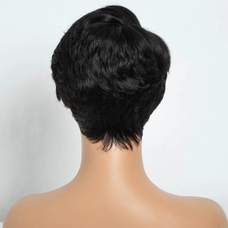 Black Short Pixie Cut, 13x1 C Part Lace Front 100% Human Hair