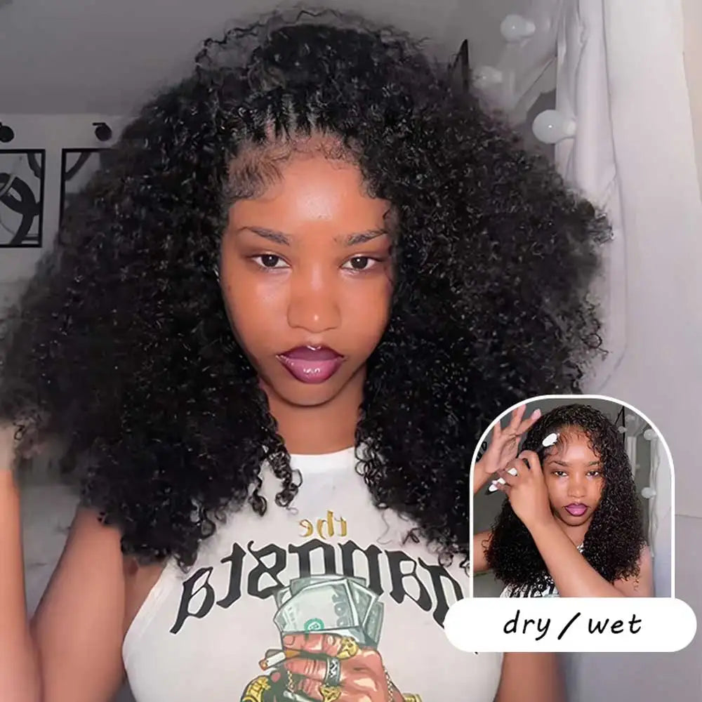 Jerry Curly Half Wig Human Hair Seamless Kinky in Machine Heandband Clip