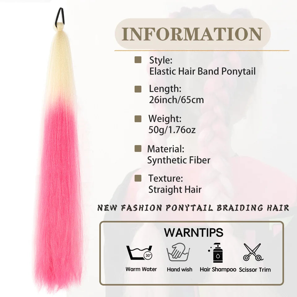Synthetic Ponytail Extension Elastic Tie Hair Band 26" Long Straight Colored Braiding