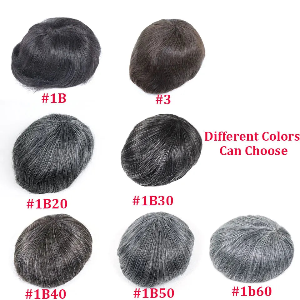 0.08-0.10MM Full Skin PU Toupee V Loop Human Hair Men's Wigs Capillary