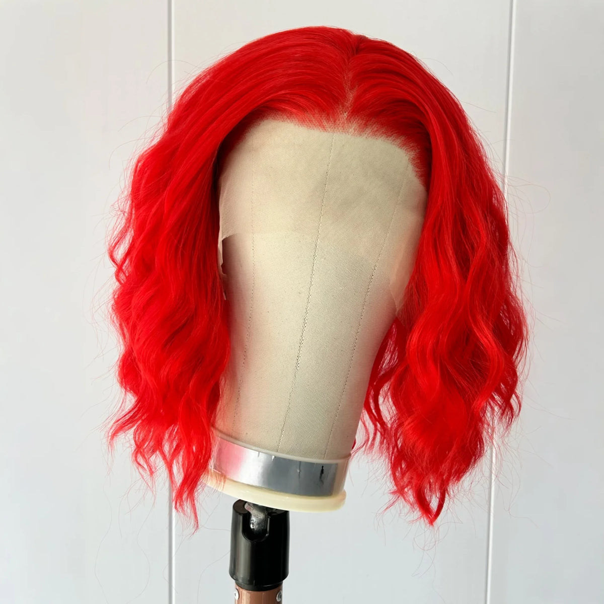 Bright Red Bob Wig Short Curly Wavy Synthetic Loose Shoulder Length Heat