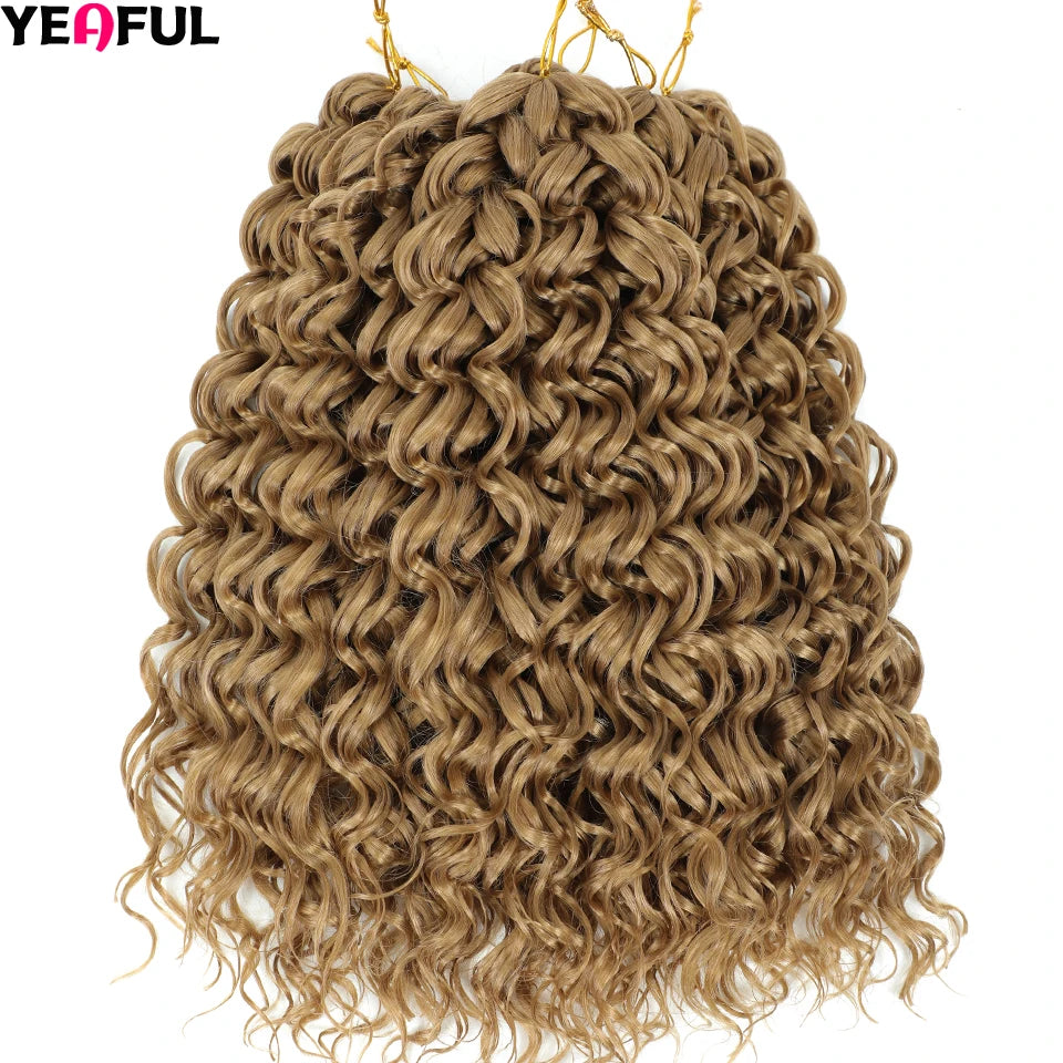 Curl Crochet Hair 14inch 1-8 Packs Ombre Brown Water Wave Curly Braiding