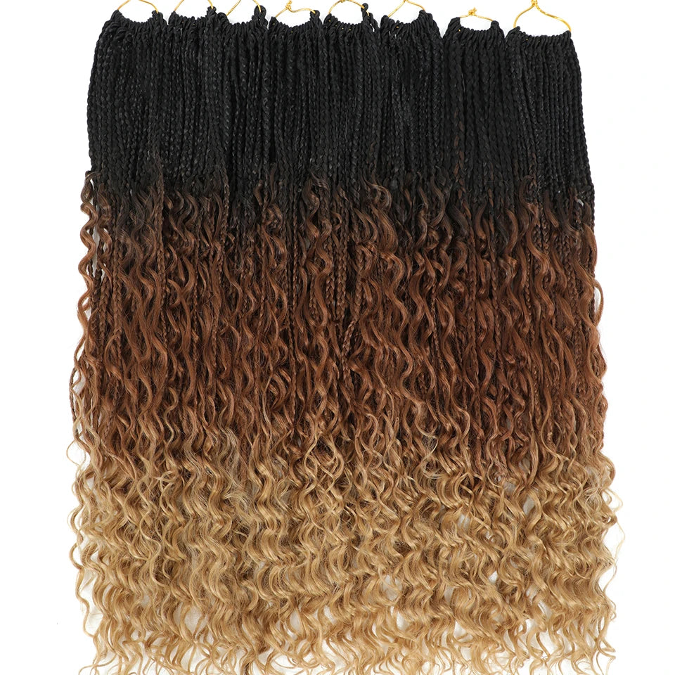 Boho Box Braids Crochet Synthetic Hair Goddess Curly Ends Bohomian