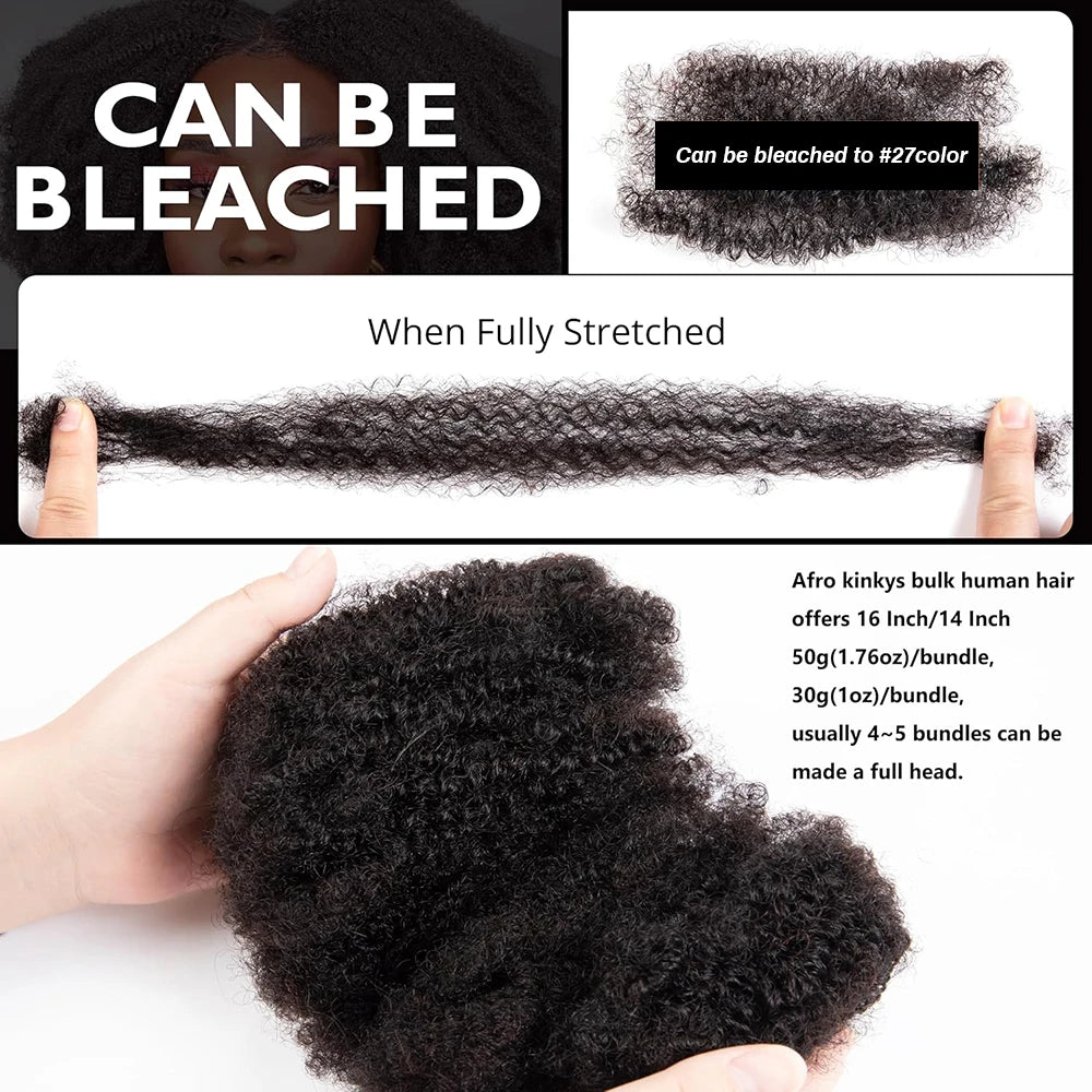 Afro Kinkys Bulk Human Hair Dreadlock Extensions Loc Repair Braiding Twist Tight