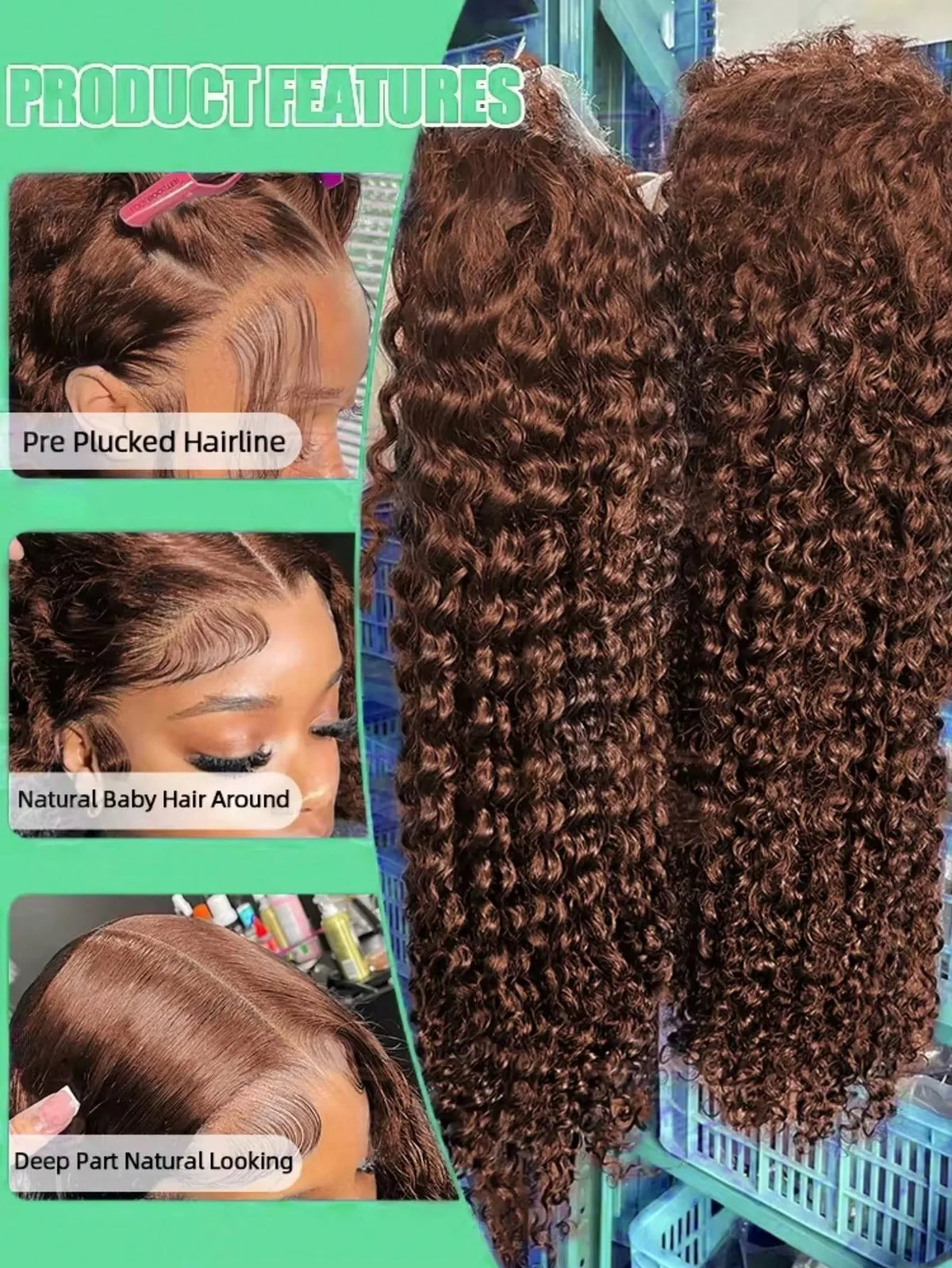 Chocolate Brown 250% Density Curly Lace Front Wig, 13x6 HD Transparent Human