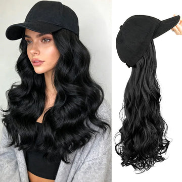 20Inch Synthetic Long Curly Hat Wig Baseball Cap Black Brown Hairpiece Adjustable Hat Wigs