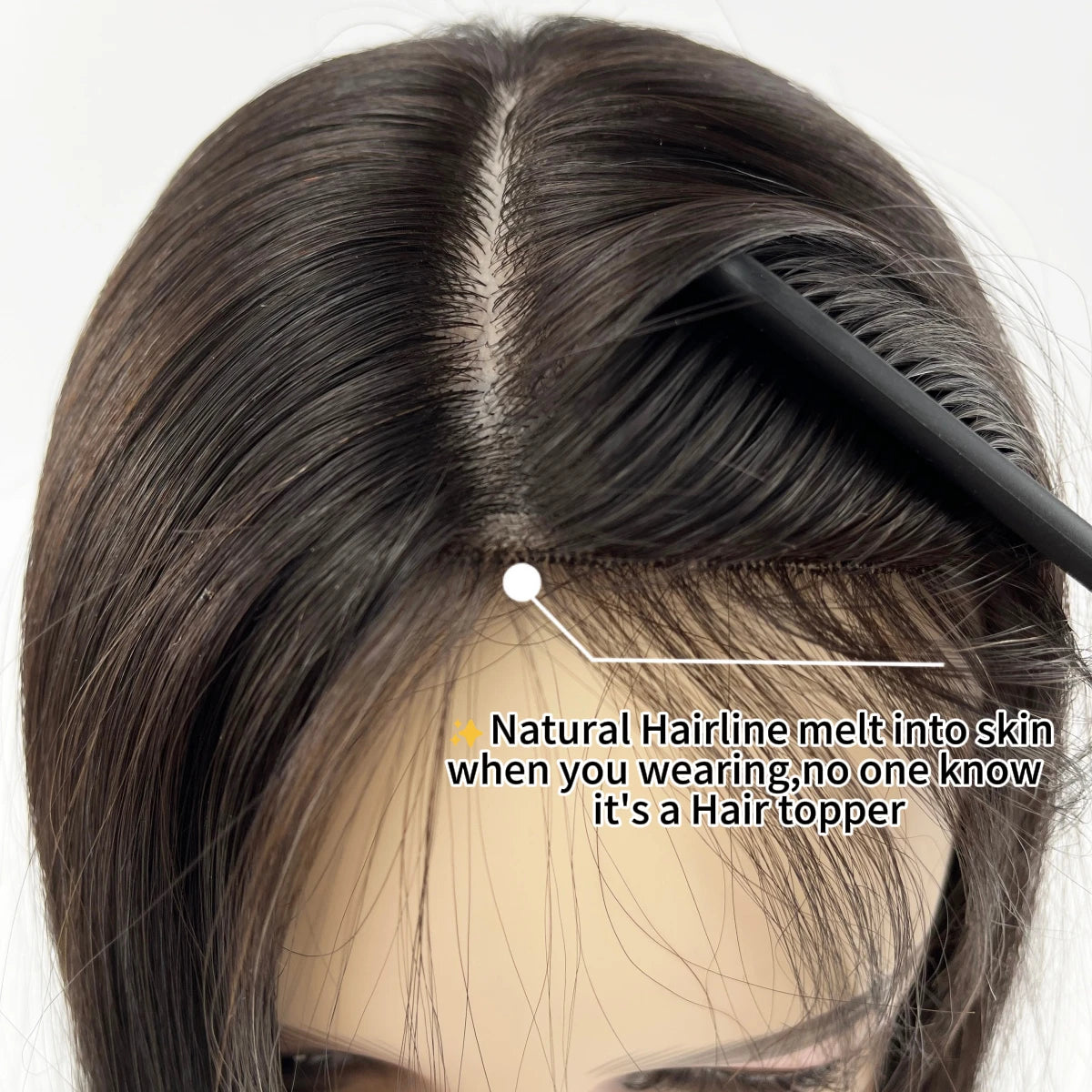 150% Density Straight Natural Real Human Hair 15x16cm Silk Base Topper Black