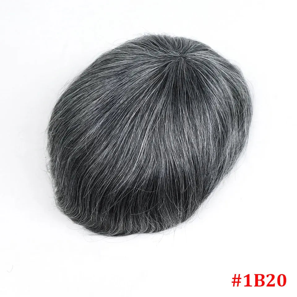 0.08-0.10MM Full Skin PU Toupee V Loop Human Hair Men's Wigs Capillary