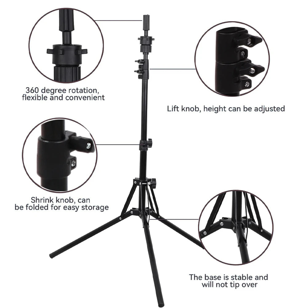 Foldable Wig Stand Tripod With 21-25Inch Canvas Head Black Male Bald Head Mannequin With Stand Wig Head Stand Tripod