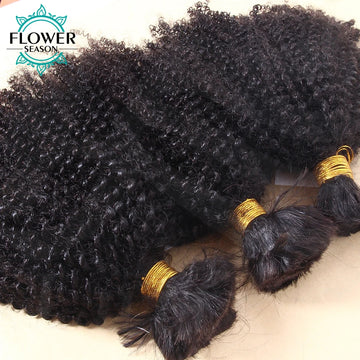 Afro Kinky Curly Human Hair Bulk Braiding No Weft Weaving 3Bundles Mongolian