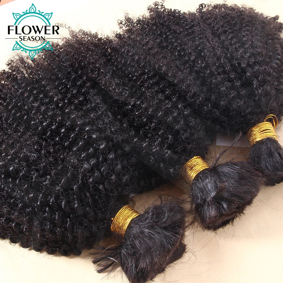 Afro Kinky Curly Human Hair Bulk Braiding No Weft Weaving 3Bundles Mongolian