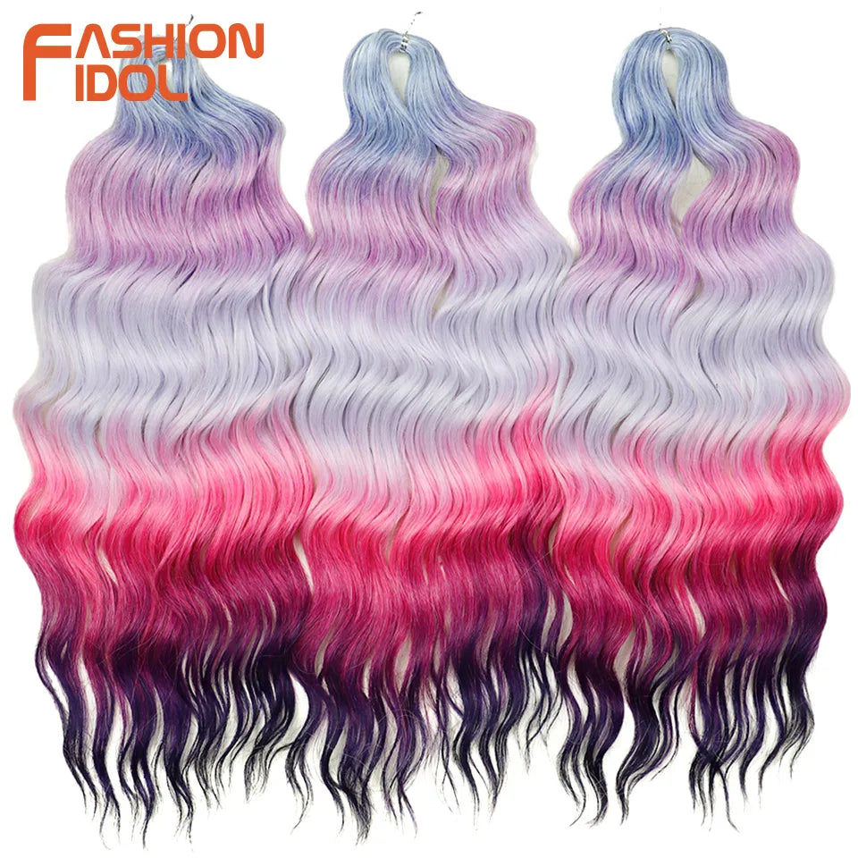Loose Deep Wave Synthetic Braiding Hair Extensions - 24 Inch Water Wave, Ombre Blonde Twist Crochet