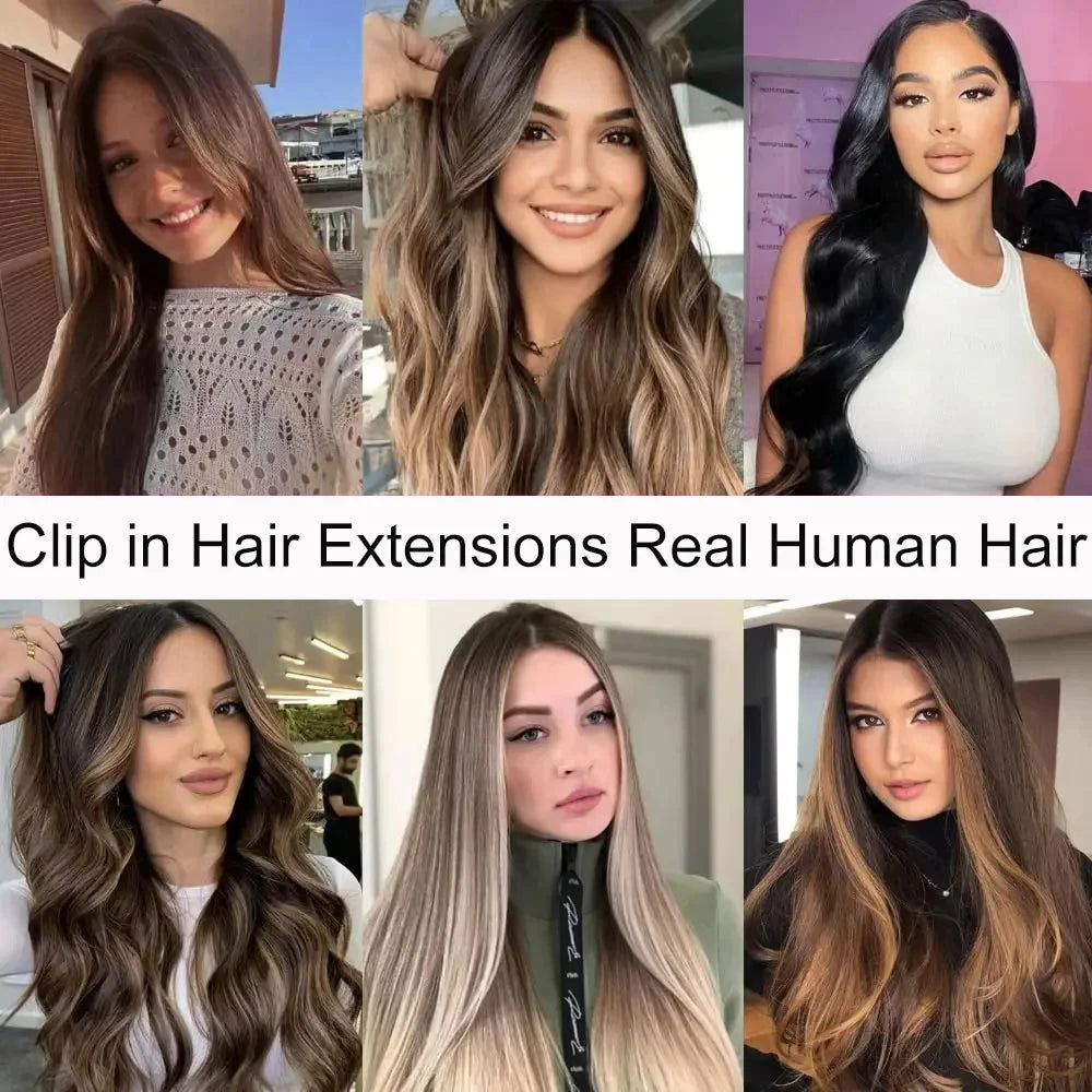 Clip in Hair Extensions Chestnut Brown Double Weft Thick 120G Silky Straight