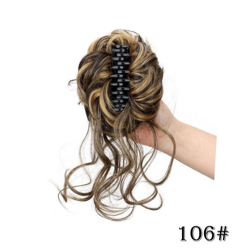 Synthetic Short Wavy Curly Messy Elegant Bun Hair Piece Claw Clip Tousled