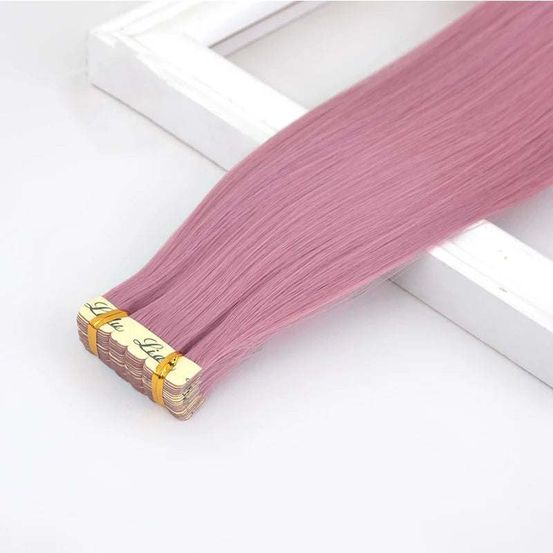 Synthetic Tape in Hair Extensions Straight Mini Ins Invisible Adhesive Colored