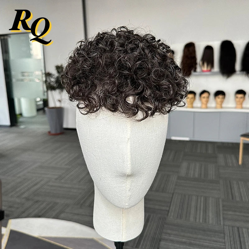 Curly Pre-Styled Men's Toupee, Thin Skin 0.04mm, Hair Replacement System