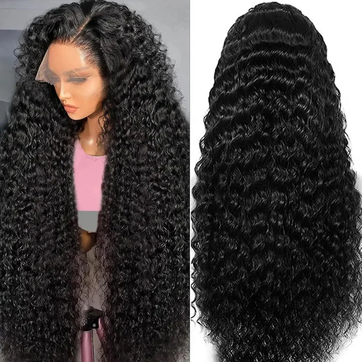 Deep Wave 13x6 Lace Front Human Hair Wig, 200% Remy Curl Glueless