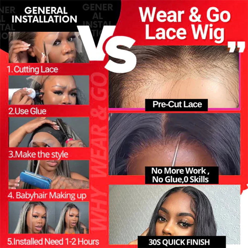 Wear Go Glueless Human Hair Wigs Pre Plucked Brazilian Straight, 13x4 HD