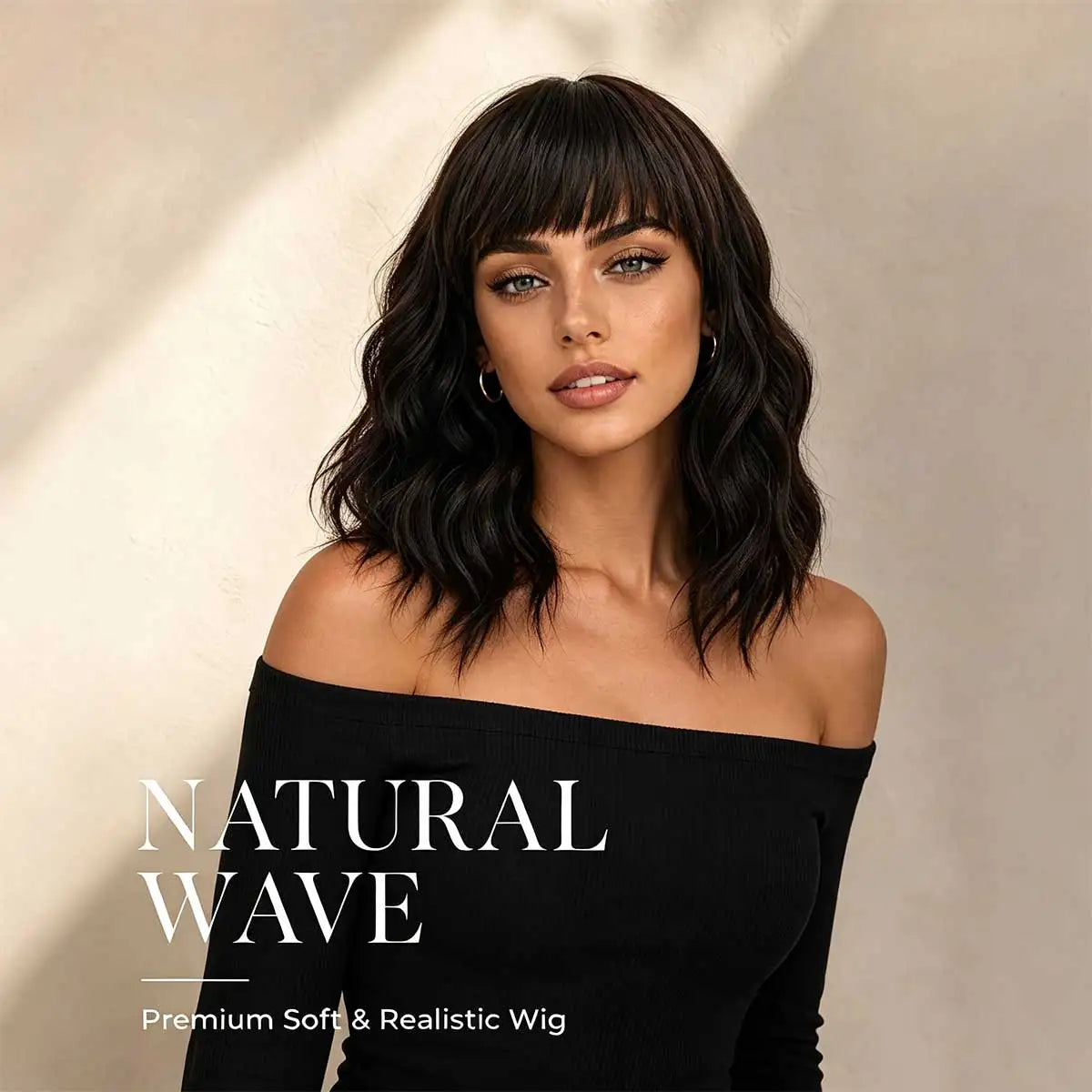 Dark Brown Wavy Bob Wig Bangs Heat‑resistant Synthetic Glueless Natural Looking Daily
