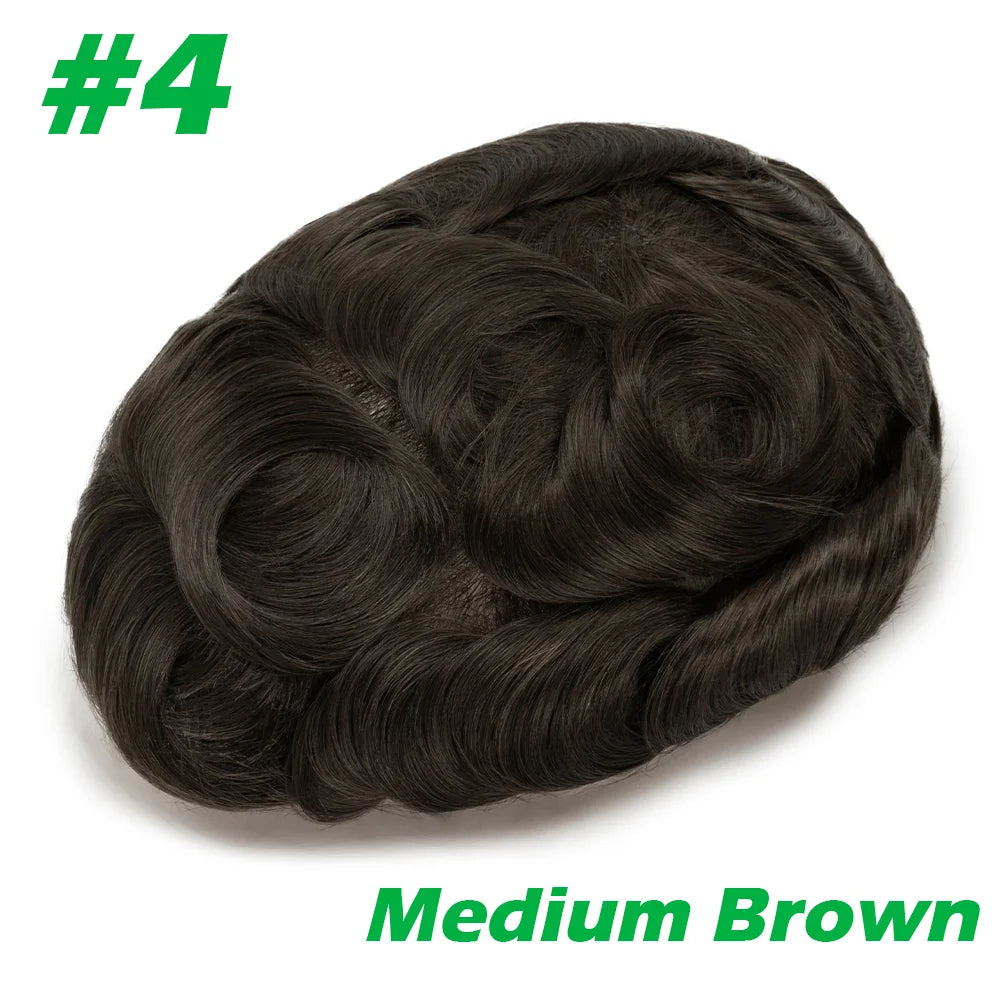 Lace with PU Men Toupee Hair Prosthesis Breathable Natural Human Hair Toupee Wig