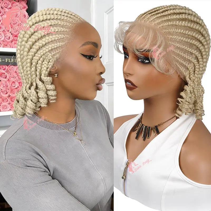 Handmade Short Bob Cornrow Braided Wigs Synthetic Glueless HD Full Lace Knotless