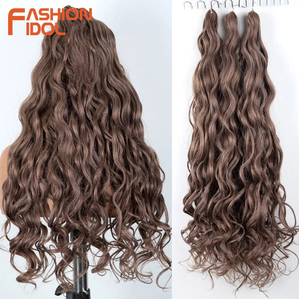 24 Inch Deep Wave Synthetic Braiding Hair, 3 Pcs, Water Wave, Ombre Grey Crochet Hair