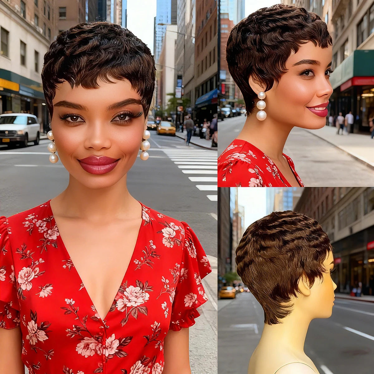 Wavy Short Pixie Cut Wig — Machine Made, Human Hair
