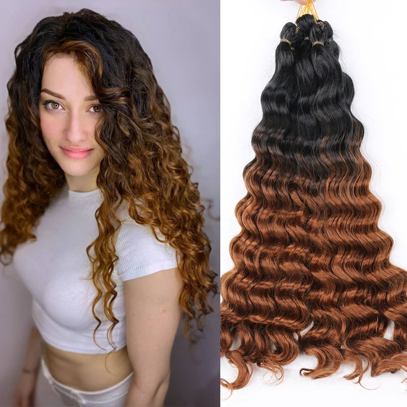 20“Deep Curly Synthetic Hair Deep Wave Bulk Crochet Braid Black Ombre Blue