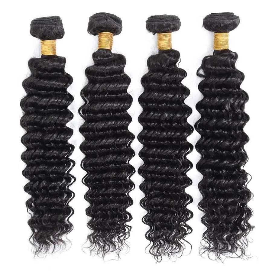 Unprocessed Raw Indian Virgin Hair Deep Wave Human Bundles 3/ Weave Double