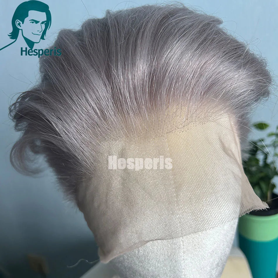 Grey Short Pixie Cut Human Hair Full Lace Wig for Men, Pre-Plucked