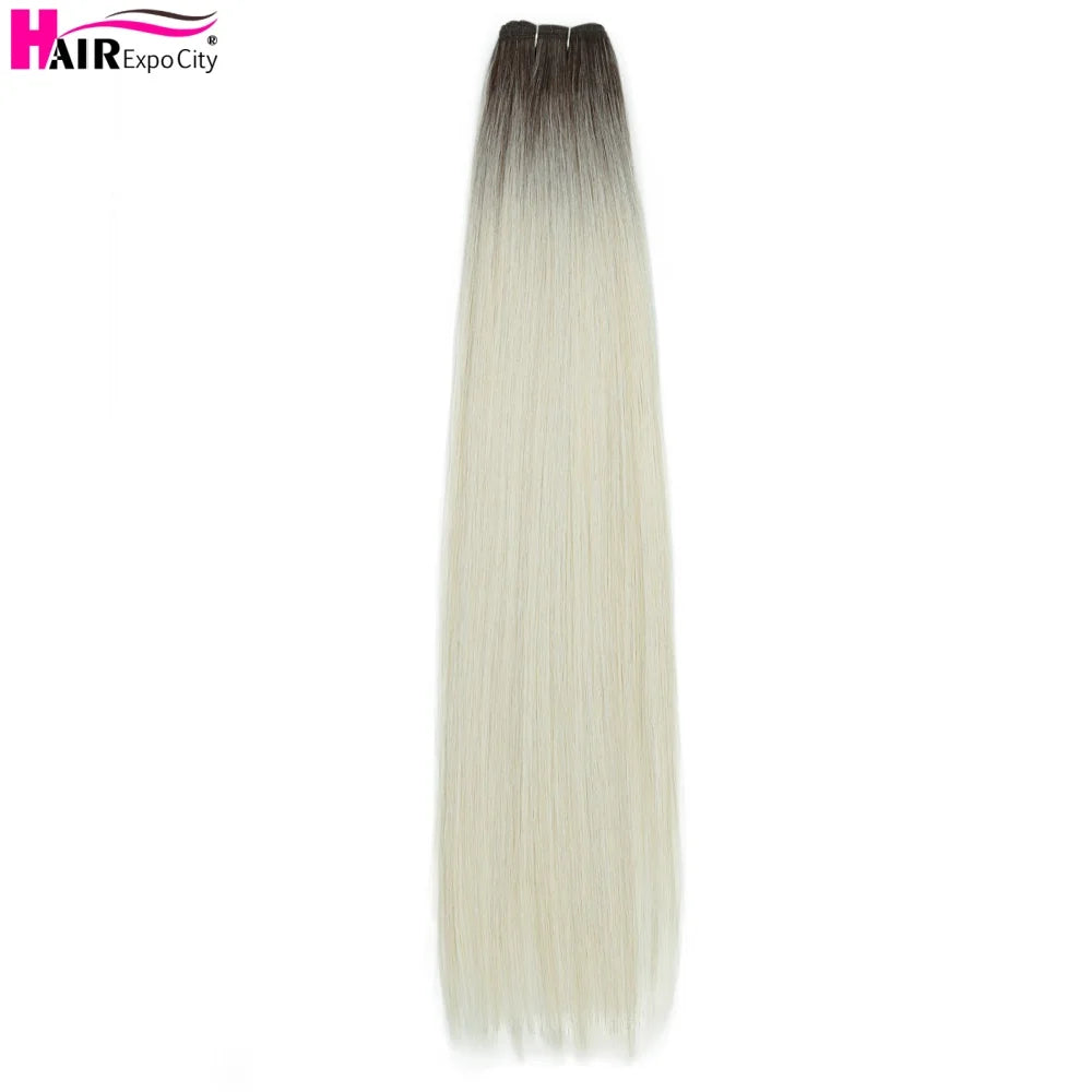 Bone Straight Synthetic Hair Bundles Ombre Blonde Weft Super Long Weave Extensions