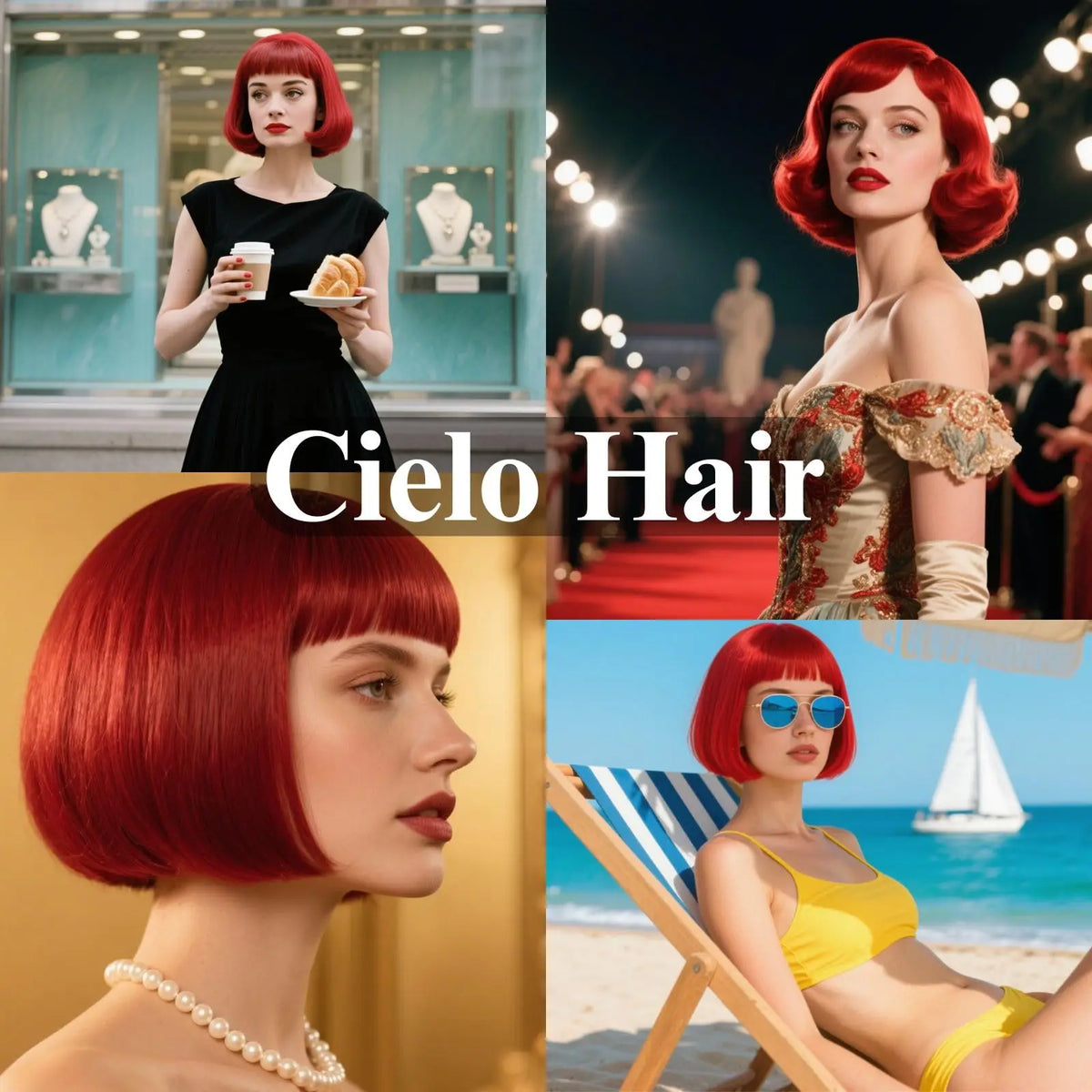Red Bob Hairstyle Synthetic Wig Party Halloween Cosplay Hot-pressed Hairpiece