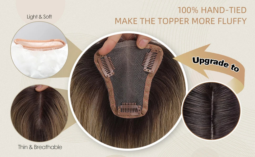 Light Brown Ombre Middle Part Lace Front Topper, 100% Remy Human Hair