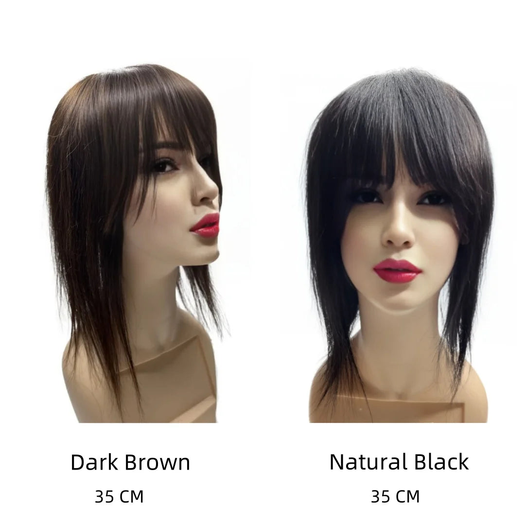 Thick Human Hair Toppers Doll Bangs Long 45cm 60g Heavy Natural Hairpiece