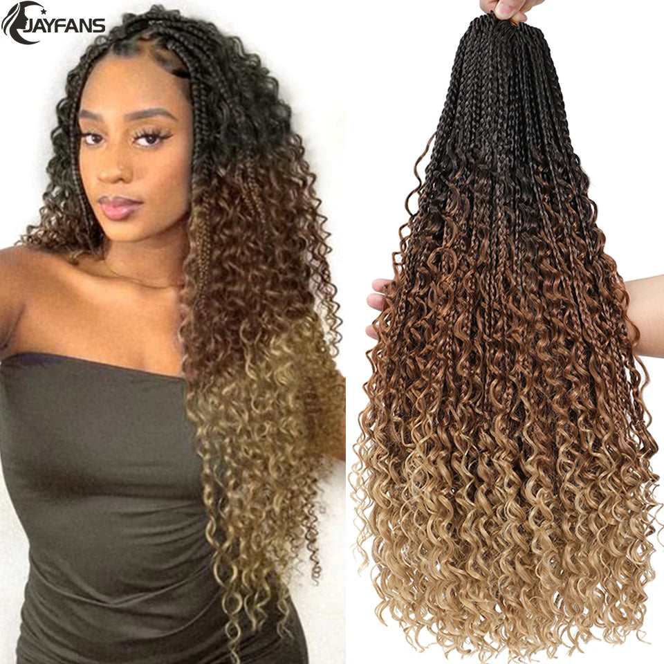 Boho Box Braids Crochet Synthetic Hair Goddess Curly Ends Bohomian