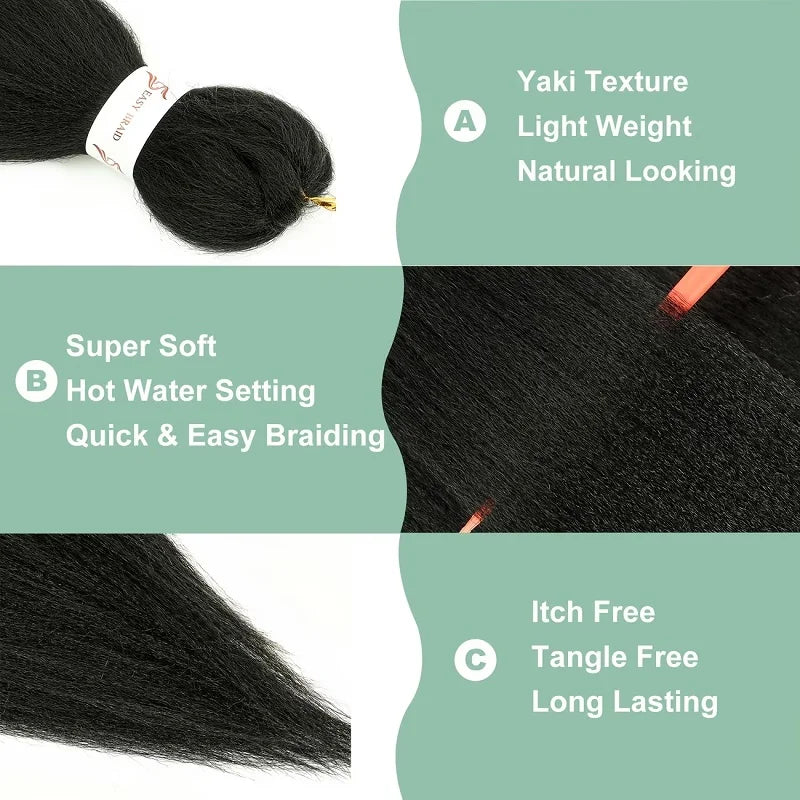 20/26Inch Soft Synthetic Pre-stretched EZ Braiding Hair Extension Low Temperature Fiber Hairpiece Easy to Style