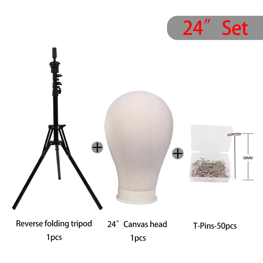 Foldable Wig Stand Tripod With 21-25Inch Canvas Head Black Male Bald Head Mannequin With Stand Wig Head Stand Tripod